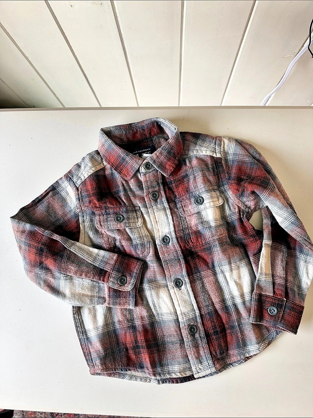 Place Button Front Shirt Plaid Cotton Shirt in Red & White Boys 2T NWT